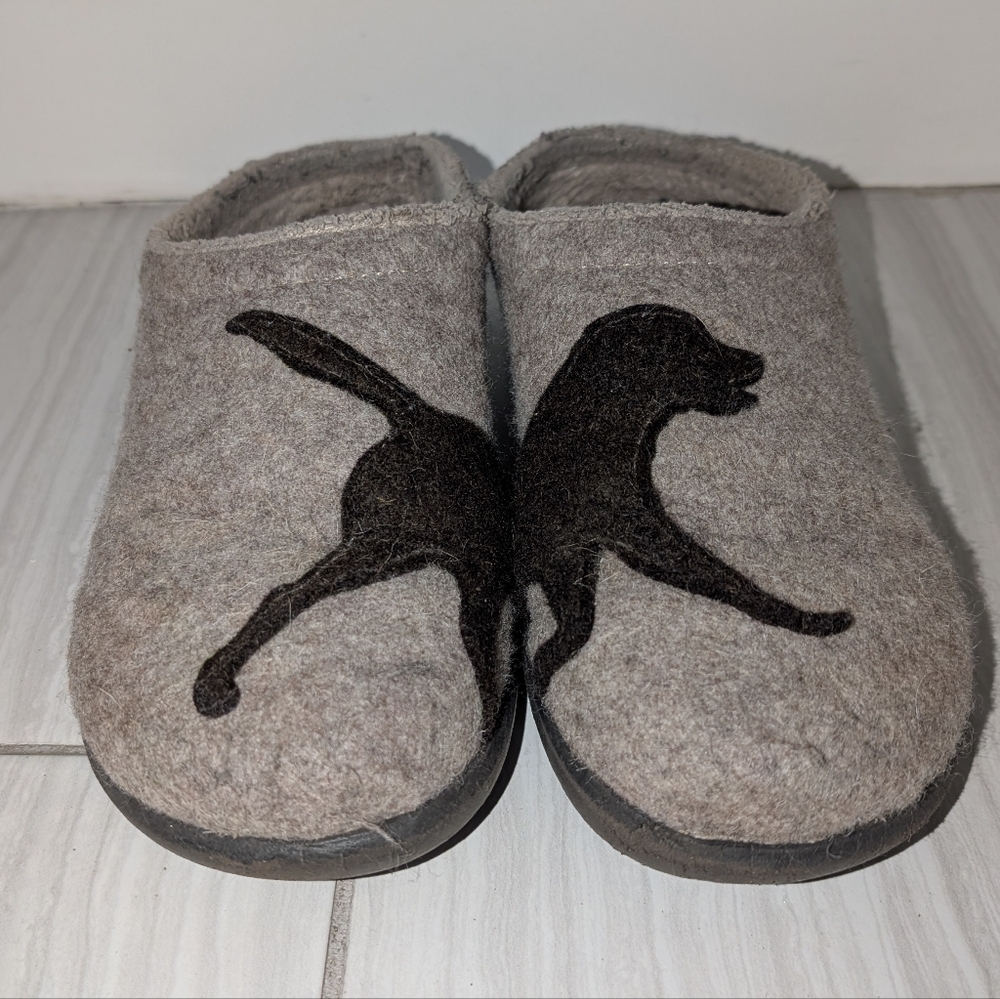 LL BEAN Women's Daybreak Scuffs Slippers Chocolate Lab Dog Wool Taupe Clog Sz 11